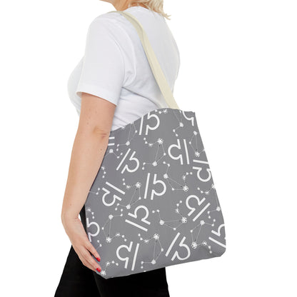 Tote Bag, Libra Zodiac Sign, AOP, (Grey, White)