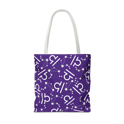 Tote Bag, Libra Zodiac Sign, AOP, (Purple, White)