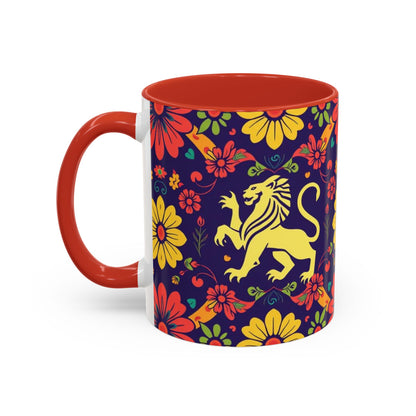 Accent Coffee Mug, Leo, Zodiac v3, Flower Pattern, (11, 15oz)