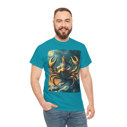 Unisex Heavy Cotton T-Shirt, Crustacean King v1, Cancer Zodiac Design