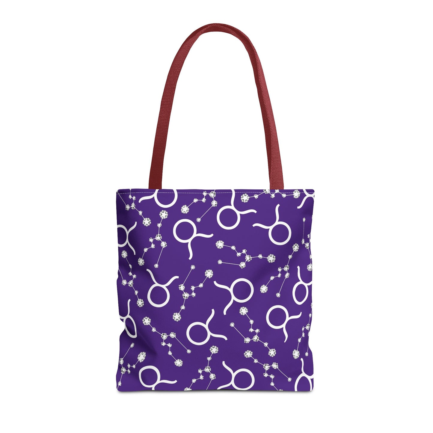 Tote Bag, Taurus Zodiac Sign, AOP, (Purple, White)