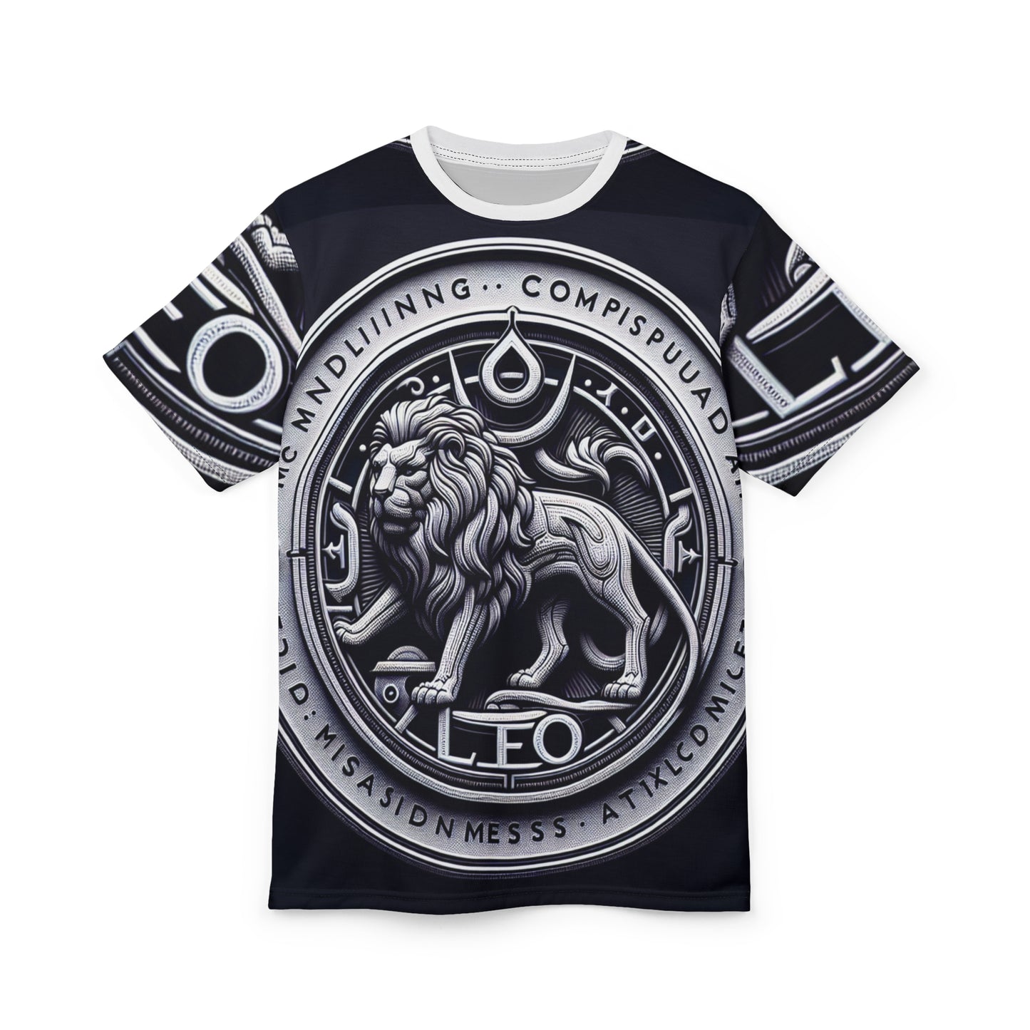 Unisex Cut & Sew T-Shirt (AOP), Lion Coin, Leo Zodiac Design, Regular fit, 100% Polyester