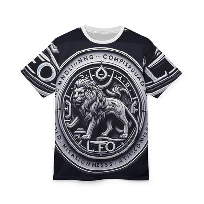 Unisex Cut & Sew T-Shirt (AOP), Lion Coin, Leo Zodiac Design, Regular fit, 100% Polyester