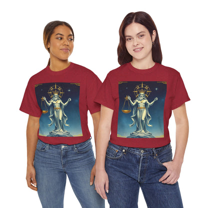 Unisex Heavy Cotton T-Shirt, Space, Libra God, Zodiac Design