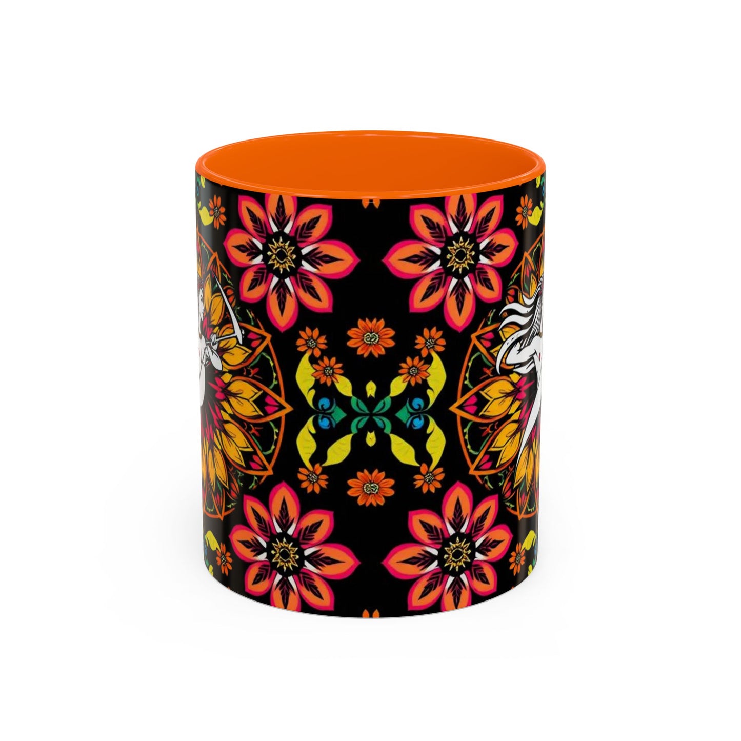 Accent Coffee Mug, Sagittarius, Zodiac v2. Flower Pattern, (11, 15oz)