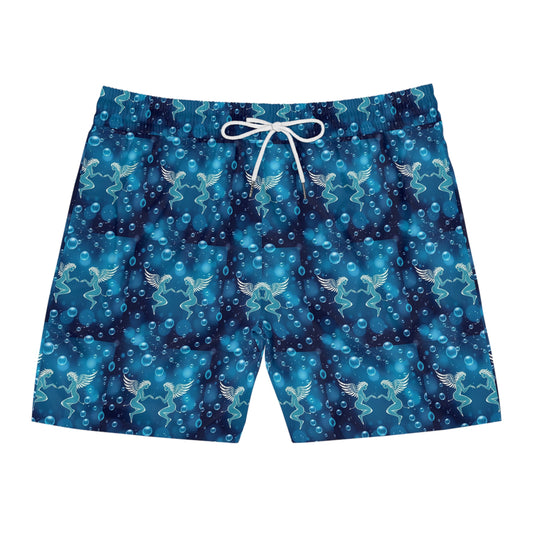Men's Mid-Length Swim Shorts, (AOP), Gemini, Zodiac v2, Bubble Pattern