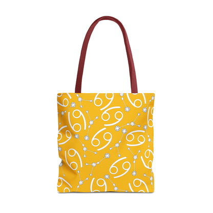 Tote Bag, Cancer Zodiac Sign, AOP, (Yellow, White)