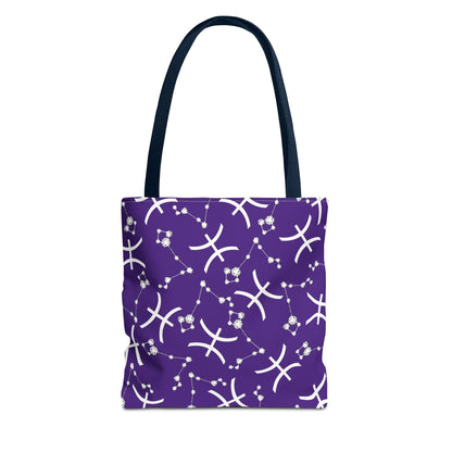 Tote Bag, Pisces Zodiac Sign, AOP, (Purple, White)