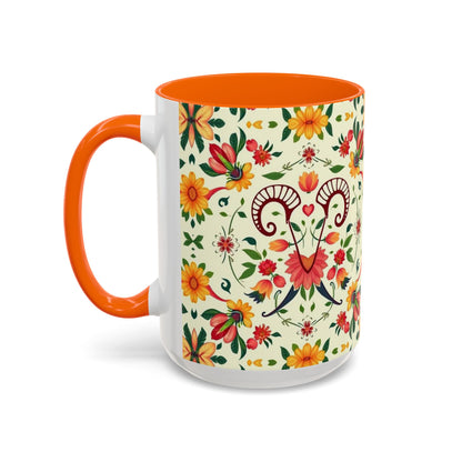 Accent Coffee Mug, Aries, Zodiac, Flower Pattern, (11, 15oz)