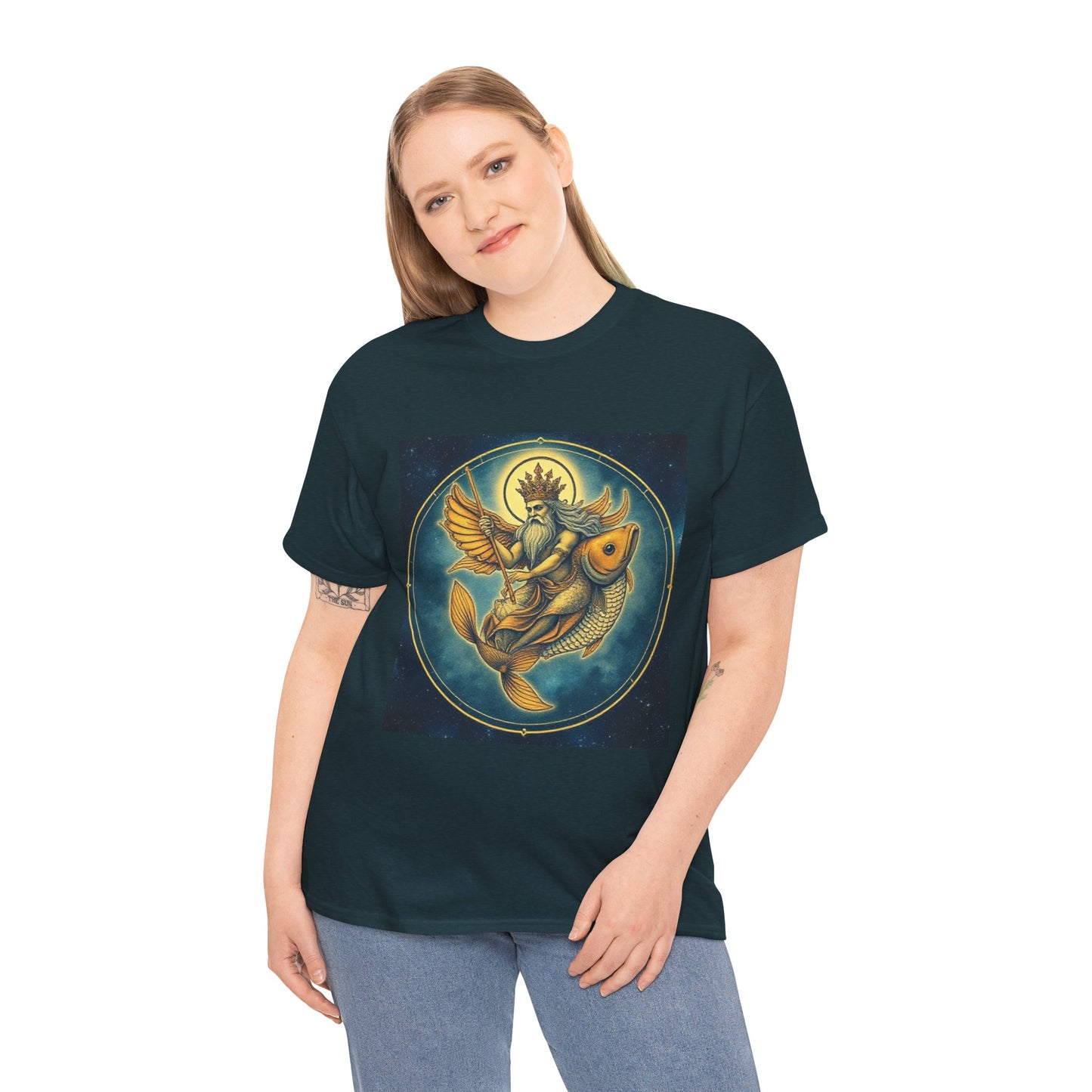 Unisex Heavy Cotton T-Shirt, Pisces King v1, Zodiac Design