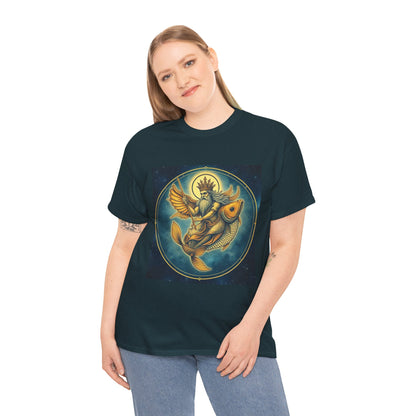Unisex Heavy Cotton T-Shirt, Pisces King v1, Zodiac Design