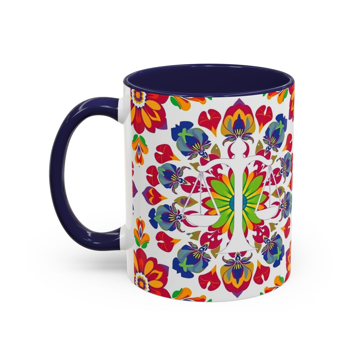 Accent Coffee Mug, Libra, Zodiac v1, Flower Pattern, (11, 15oz)