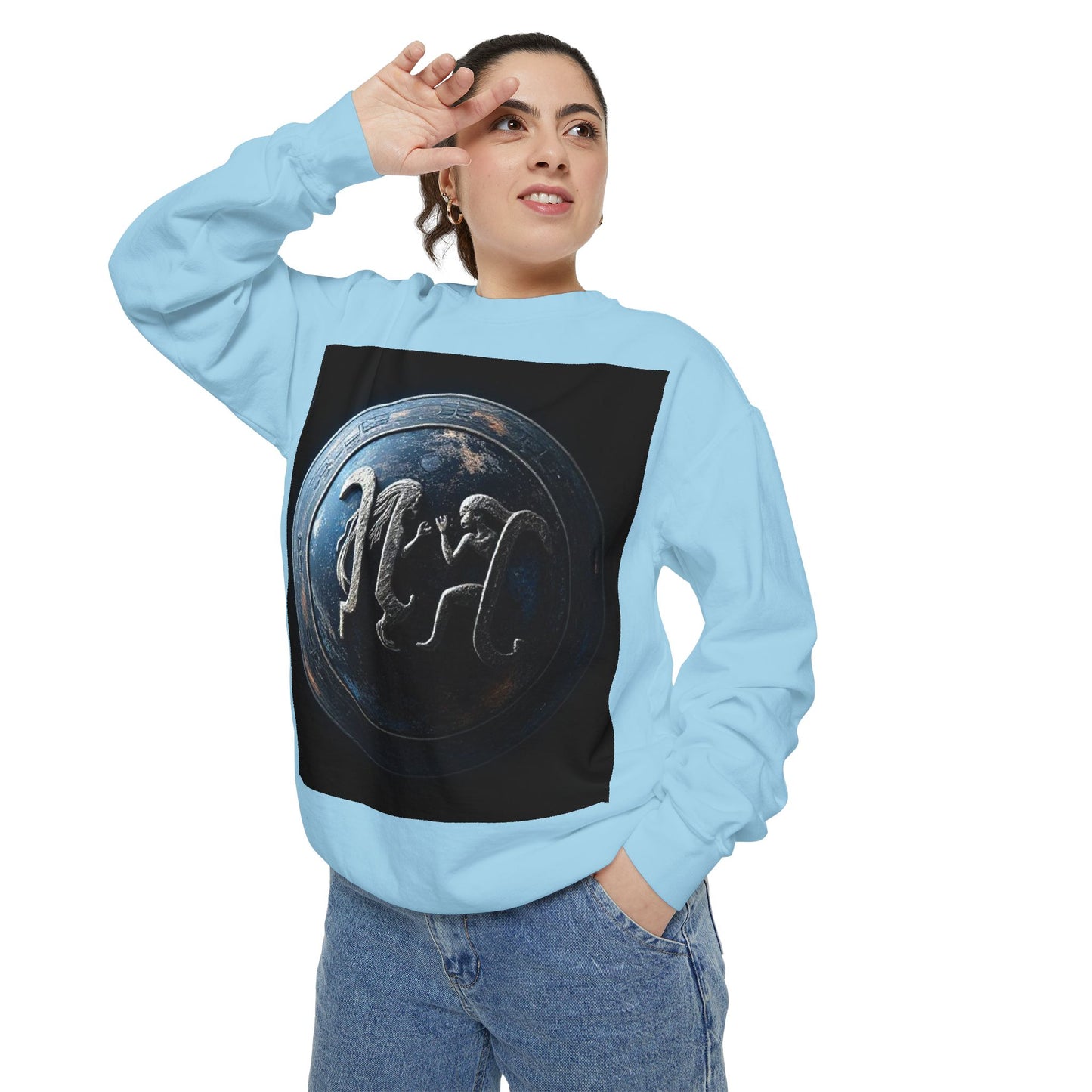 Garment-Dyed Sweatshirt, Unisex, Space Symbol Design, Gemini