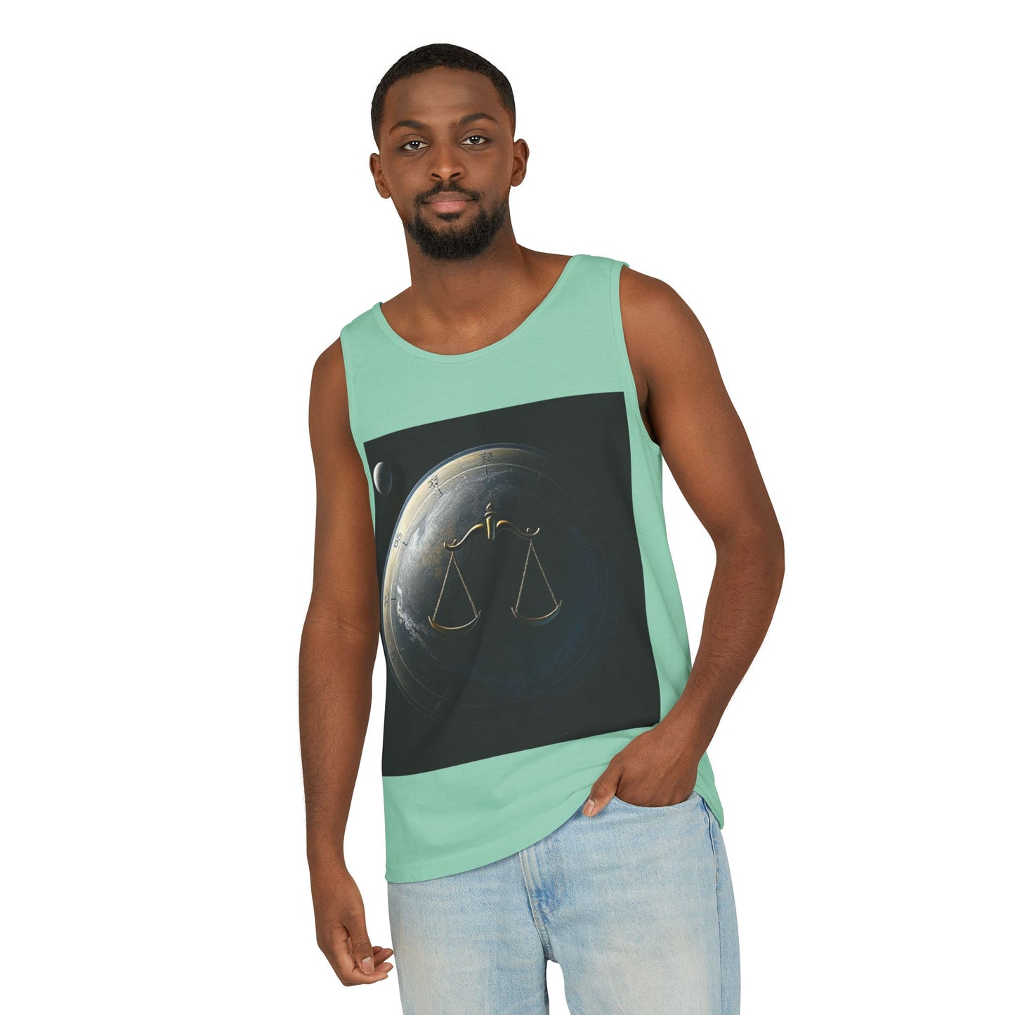 Unisex Garment-Dyed, Tank Top, Libra Design, Space Scale v1, 100% US cotton