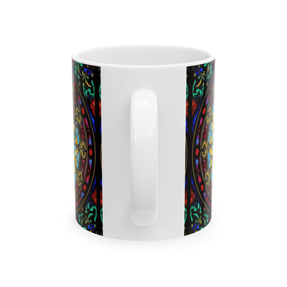 Ceramic Mug, (11oz, 15oz), Ceramic Coffee Mug, AOP, Glass Design, Sagittarius Zodiac