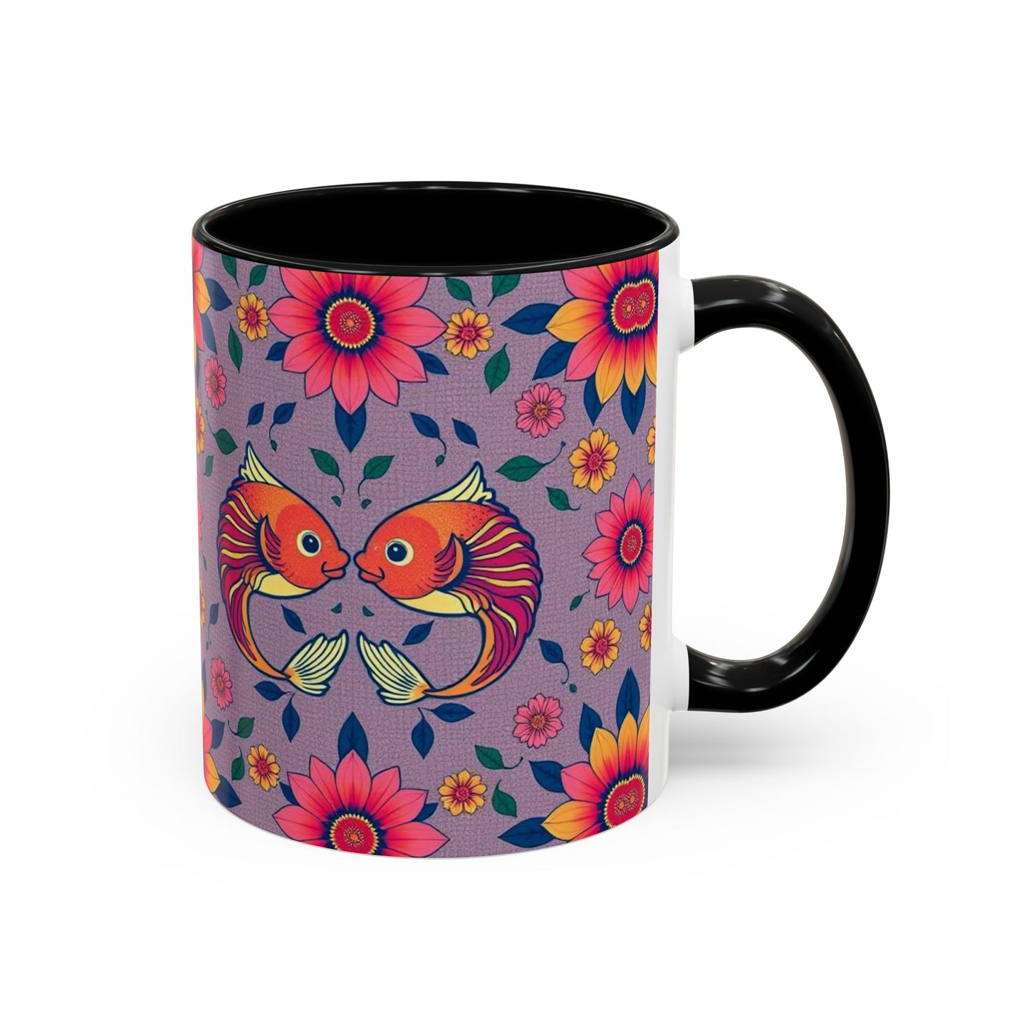 Accent Coffee Mug, Pisces, Zodiac v2, Flower Pattern, (11, 15oz)