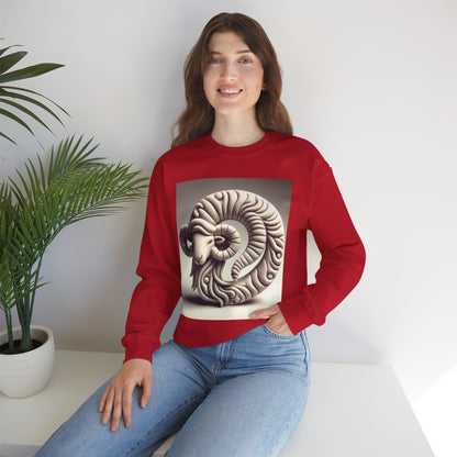 Unisex Heavy Blend™ Crewneck Sweatshirt, Round Statue, Aries Zodiac Design