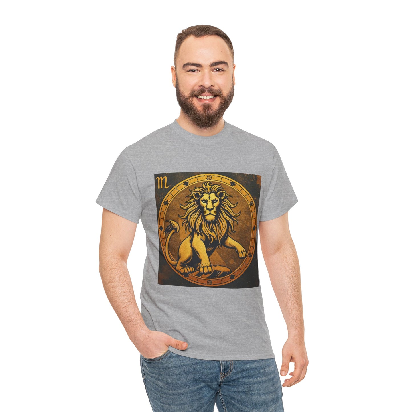 Unisex Heavy Cotton T-Shirt, Gold Lion, Leo Zodiac Design