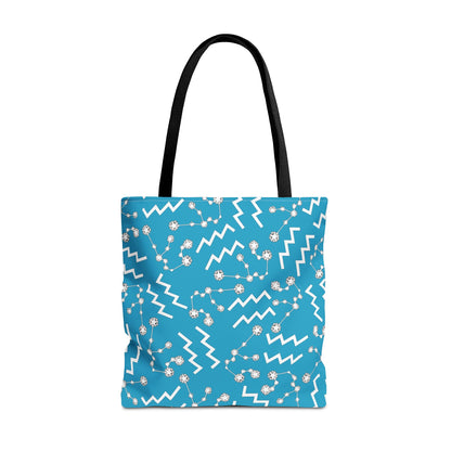 Tote Bag, Aquarius Zodiac Sign, AOP, (Turquoise, White)
