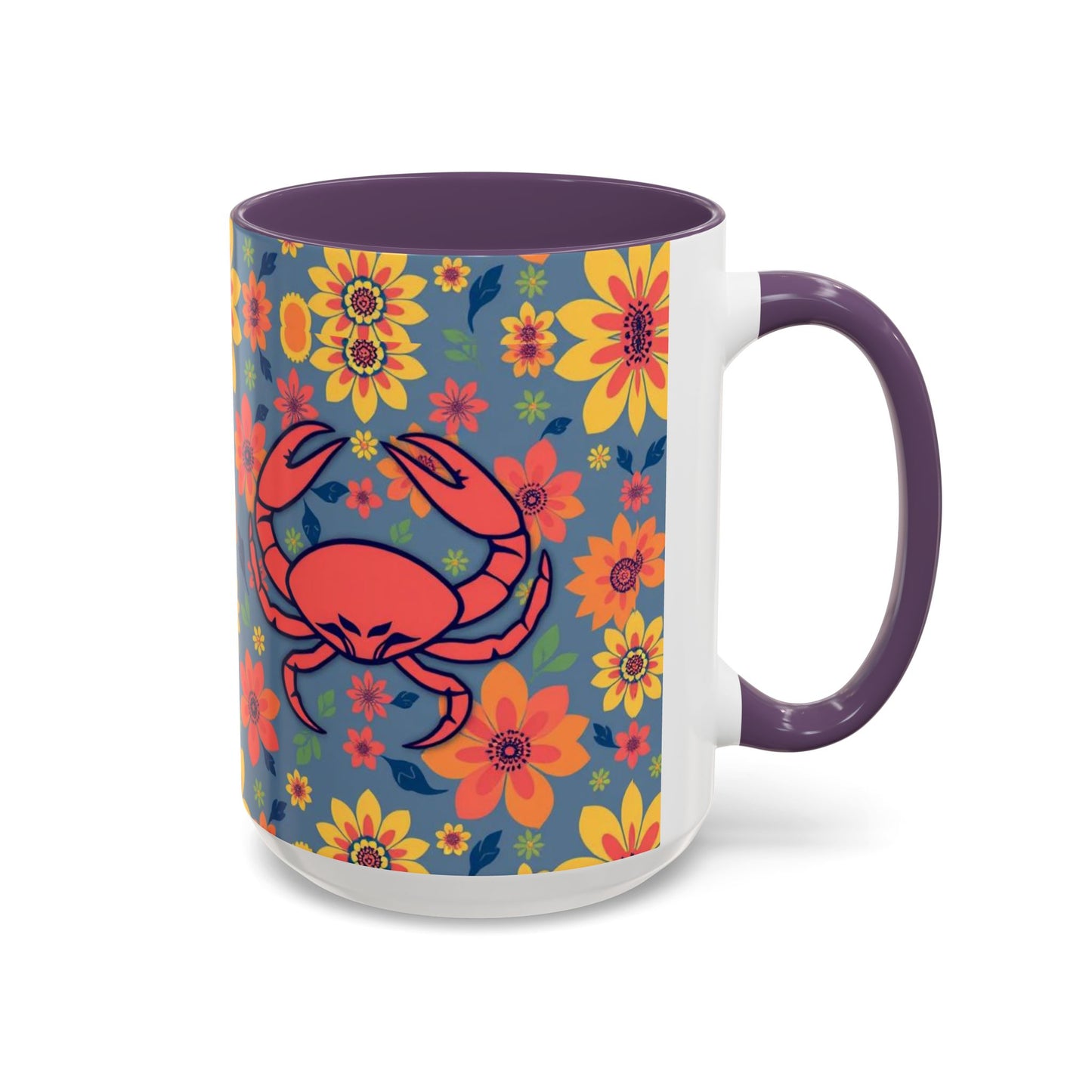 Accent Coffee Mug, Cancer, Zodiac v1, Flower Pattern, (11, 15oz)