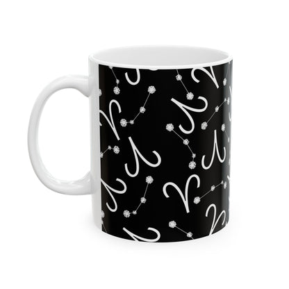 Ceramic Mug, (11oz, 15oz), Ceramic Coffee Mug, Black AOP, Aries Zodiac Design