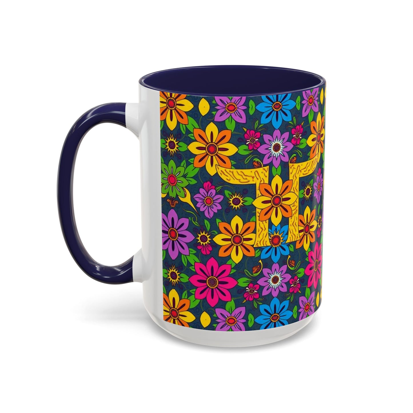 Accent Coffee Mug, Gemini, Zodiac v3, Flower Pattern, (11, 15oz)