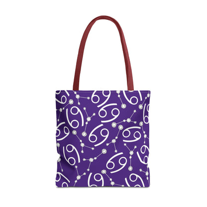 Tote Bag, Cancer Zodiac Sign, AOP, (Purple, White)