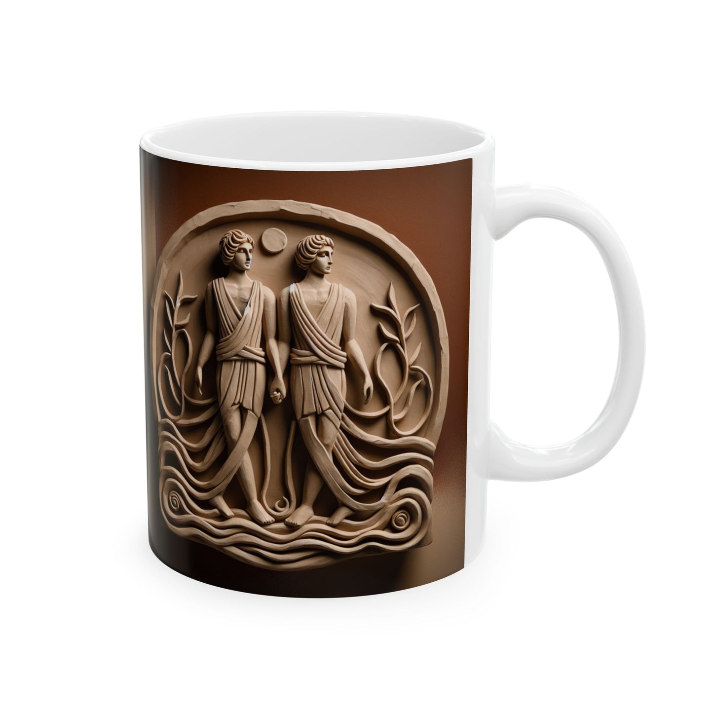 Ceramic Mug, (11oz, 15oz), Ceramic Coffee Mug, Statue Gemini Zodiac Design