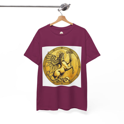 Unisex Heavy Cotton T-Shirt, Golden Angel Coin, Virgo Zodiac Design