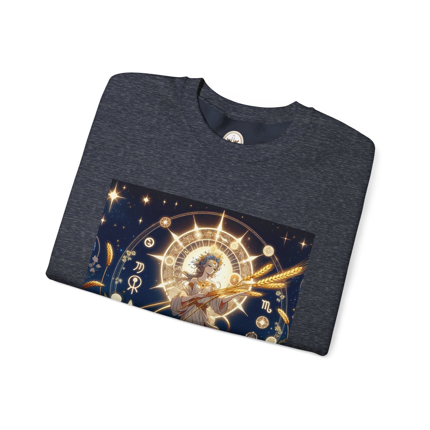 Unisex Heavy Blend™ Crewneck Sweatshirt, anime girl in wheat field, Virgo Zodiac Design
