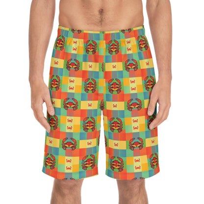 Men's Board Shorts, (AOP), Cancer, Zodiac v1, Shape Pattern