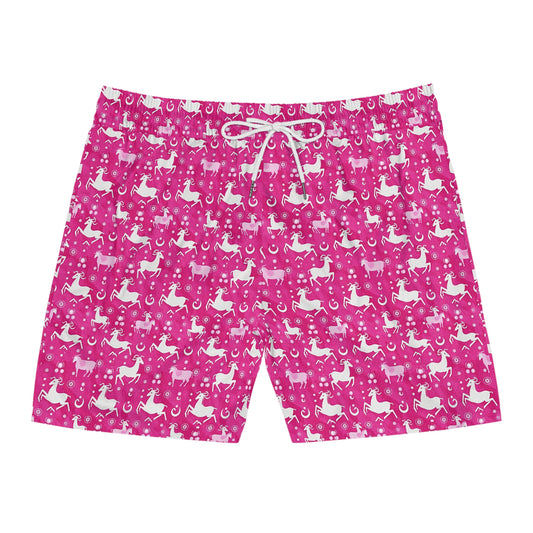 Men's Mid-Length Swim Shorts, (AOP), Capricorn, Zodiac v2, Bubble Pattern