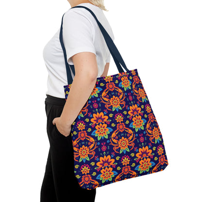 Tote Bag, (AOP), Cancer, Zodiac v6, Flower Pattern