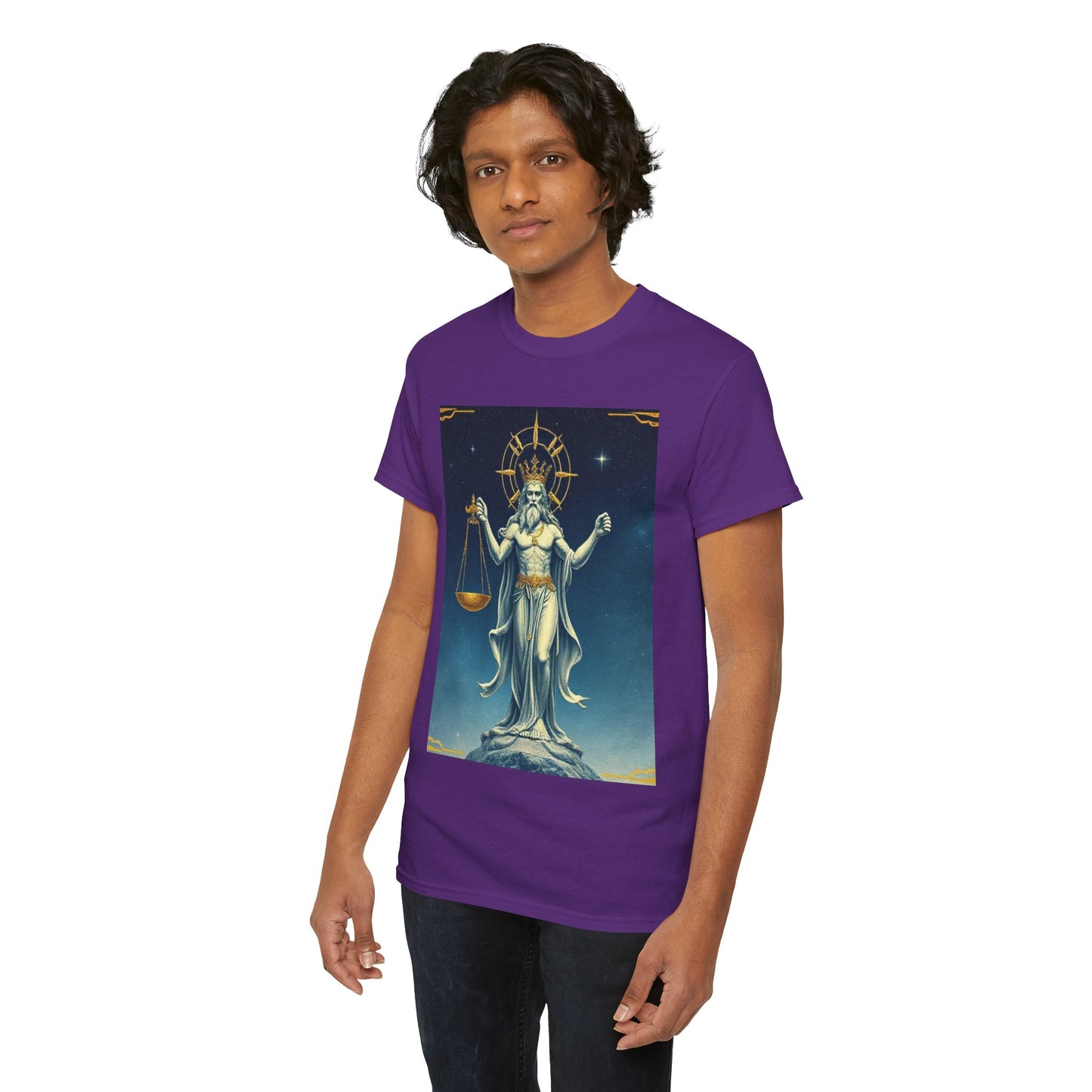 Unisex Heavy Cotton T-Shirt, Space, Libra God, Zodiac Design