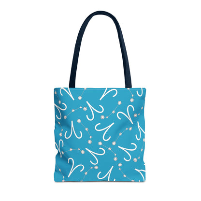 Tote Bag, Aries Zodiac Sign, AOP, (Turquoise, White)