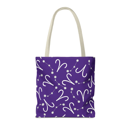 Tote Bag, Aries Zodiac Sign, AOP, (Purple, White)