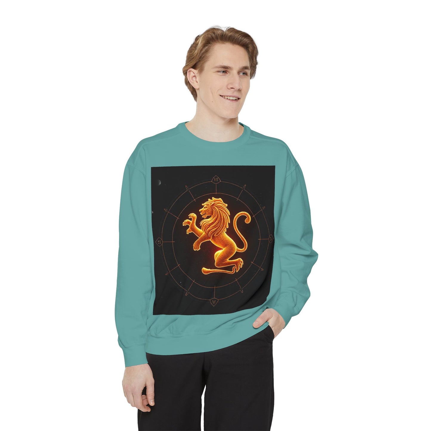 Garment-Dyed Sweatshirt, Unisex, Space Animal Design v1, Leo