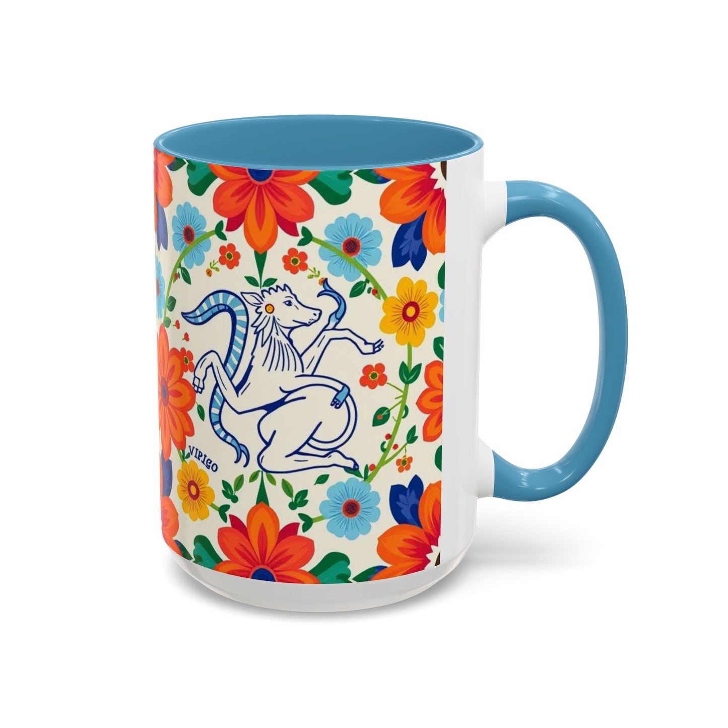 Accent Coffee Mug, Virgo, Zodiac v2. Flower Pattern, (11, 15oz)