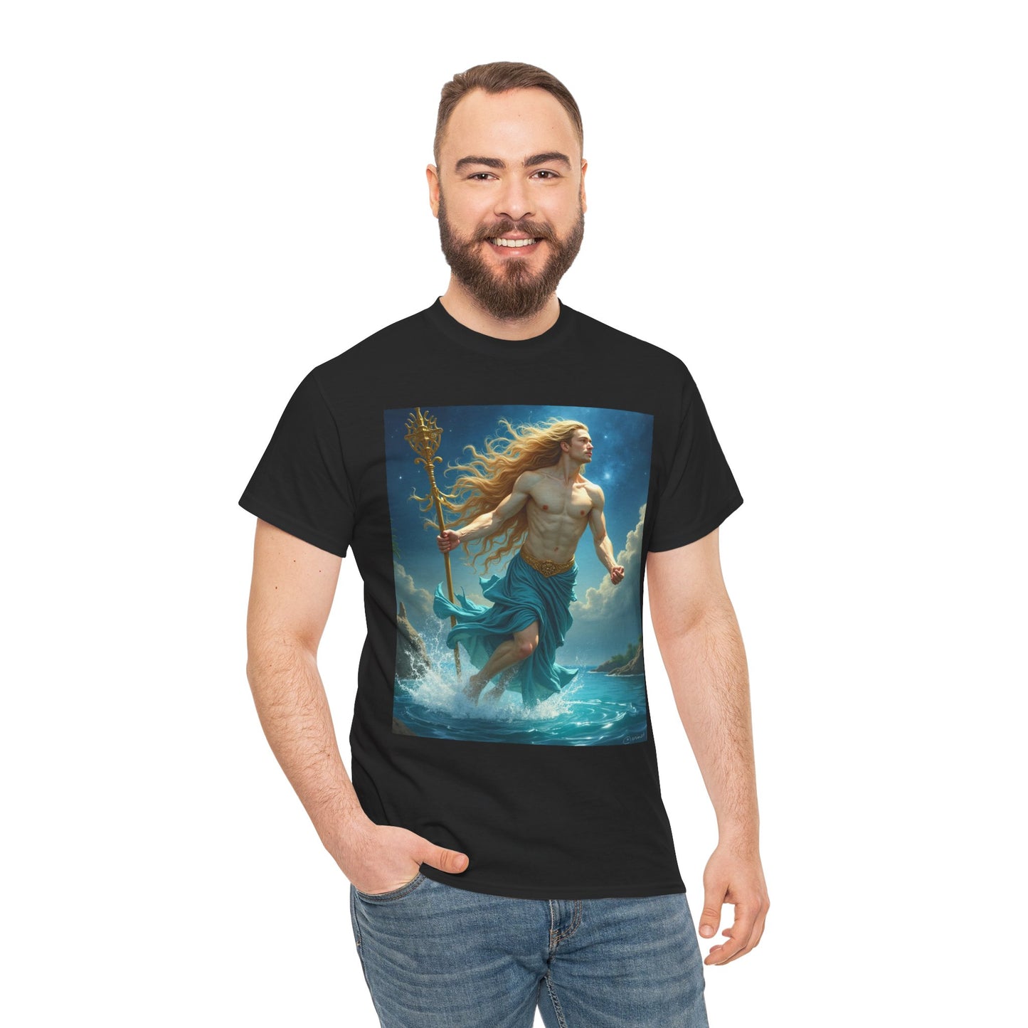 Unisex Heavy Cotton T-Shirt, Realistic, Aquarius Zodiac Design