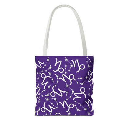 Tote Bag, Capricorn Zodiac Sign, AOP, (Purple, White)