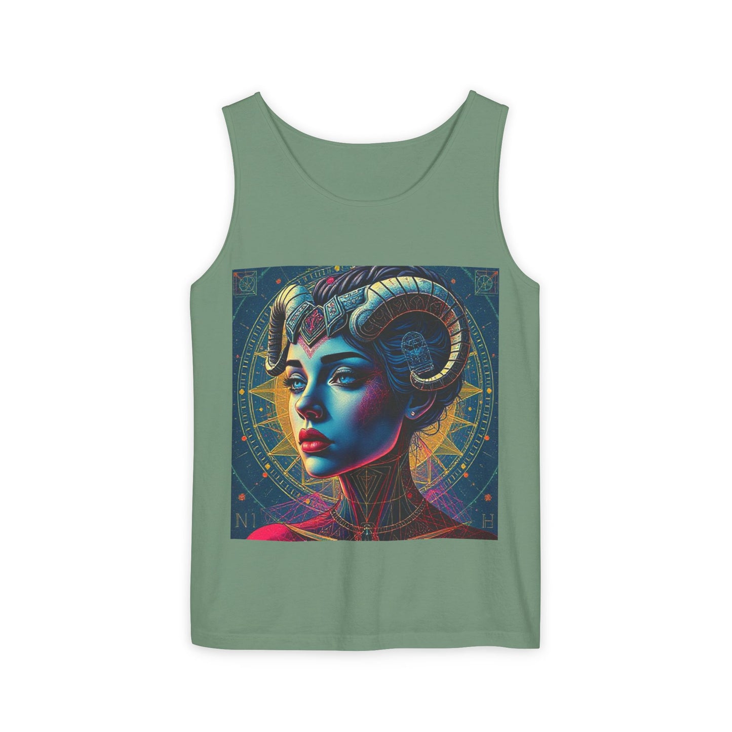 Unisex Garment-Dyed, Tank Top, Aries Design, Pop Art v1, 100% Ringspun US cotton