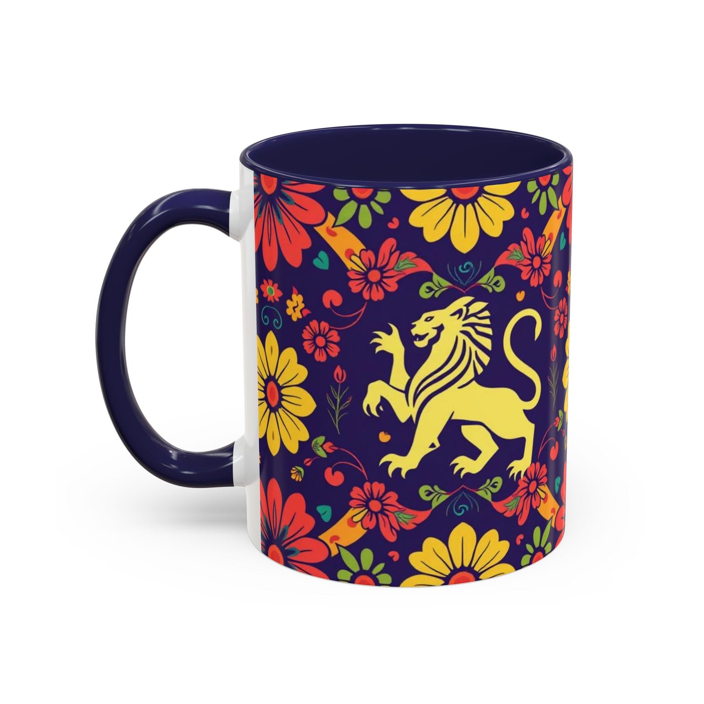 Accent Coffee Mug, Leo, Zodiac v3, Flower Pattern, (11, 15oz)