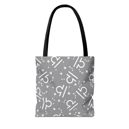 Tote Bag, Libra Zodiac Sign, AOP, (Grey, White)