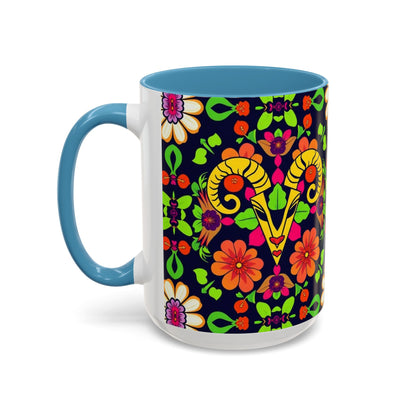 Accent Coffee Mug, Aries, Zodiac v2, Flower Pattern, (11, 15oz)