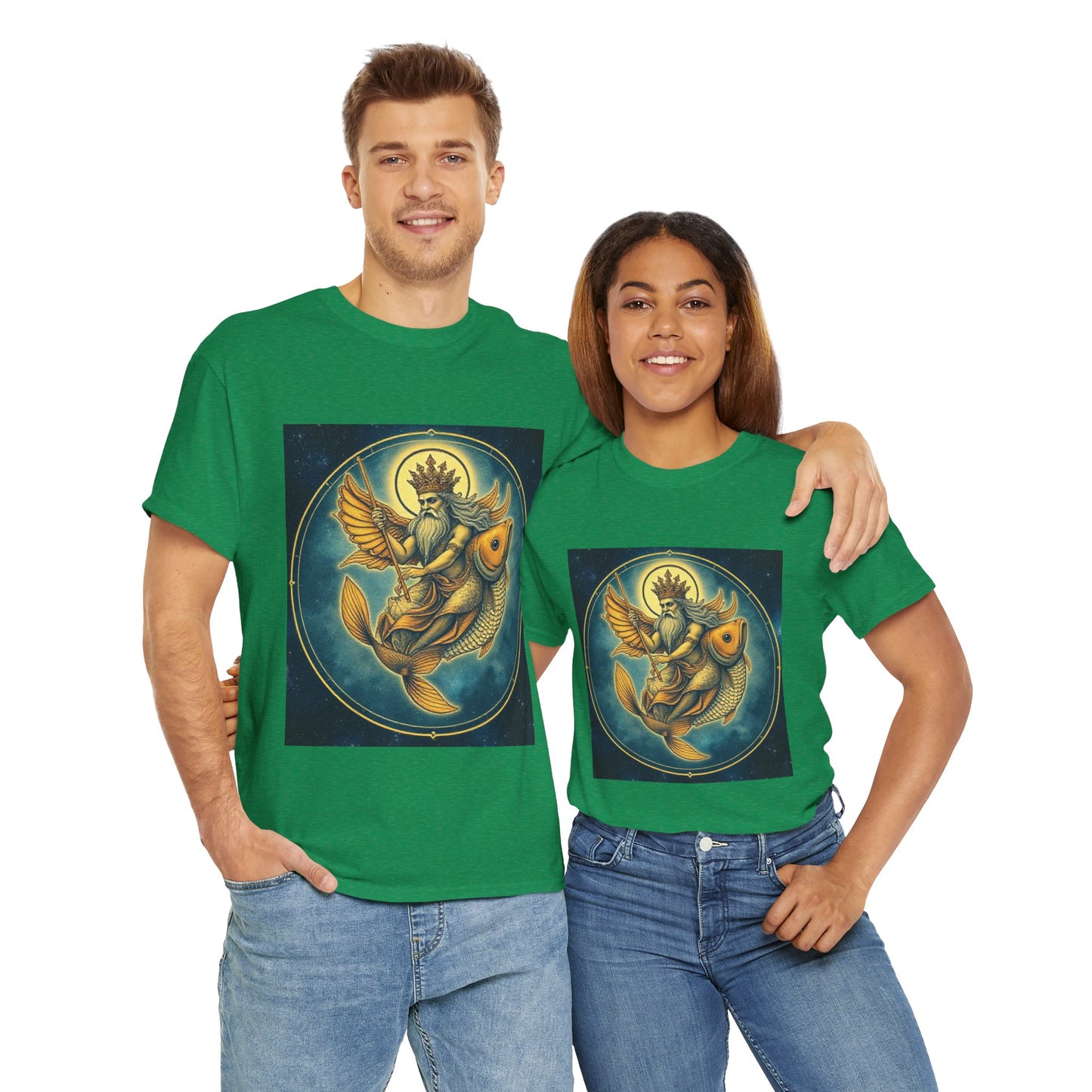 Unisex Heavy Cotton T-Shirt, Pisces King. Zodiac Design