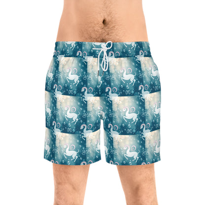 Men's Mid-Length Swim Shorts, (AOP), Aries, Zodiac, Bubble Pattern