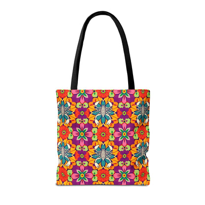 Tote Bag, (AOP), Scorpio, Zodiac v3, Flower Pattern
