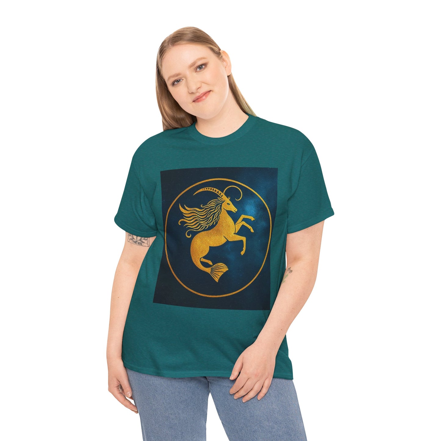Unisex Heavy Cotton T-Shirt, Capricorn Animal v3, Symbol, Zodiac Design