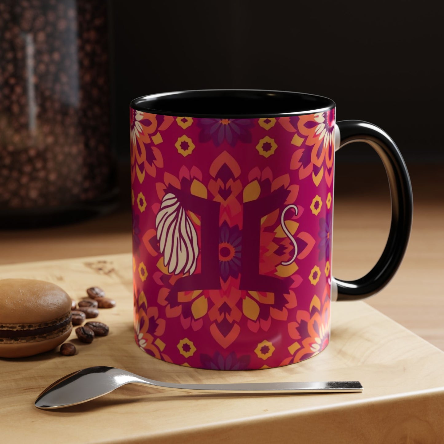 Accent Coffee Mug, Gemini, Zodiac v1, Flower Pattern, (11, 15oz)
