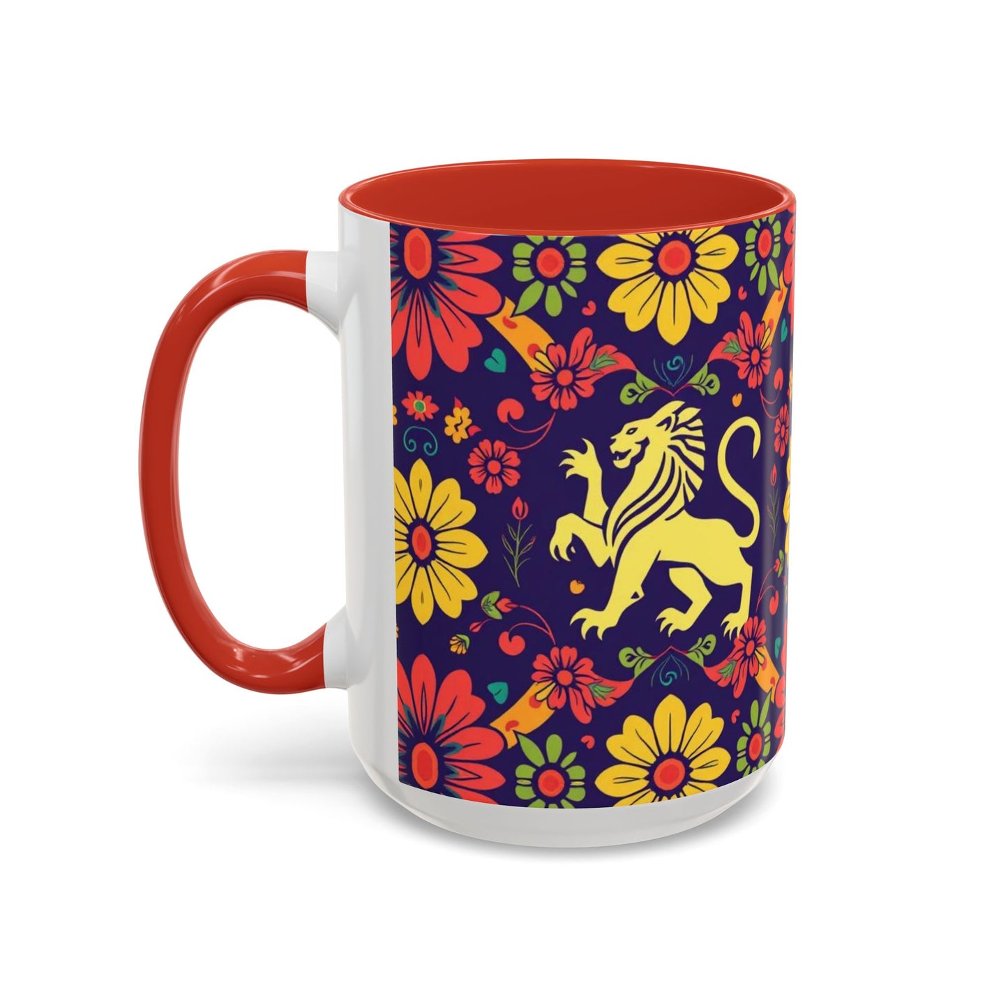 Accent Coffee Mug, Leo, Zodiac v3, Flower Pattern, (11, 15oz)